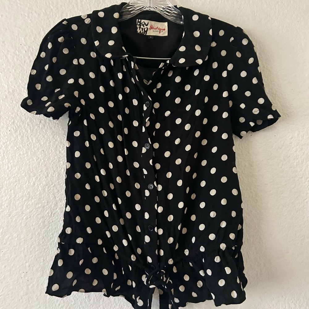 Vintage Jaeger Polka Dot Ruffled Blouse Sz 6 Timeless Pinup Classic Housewife